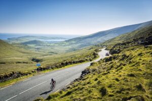 A man cycling in the Connor pass